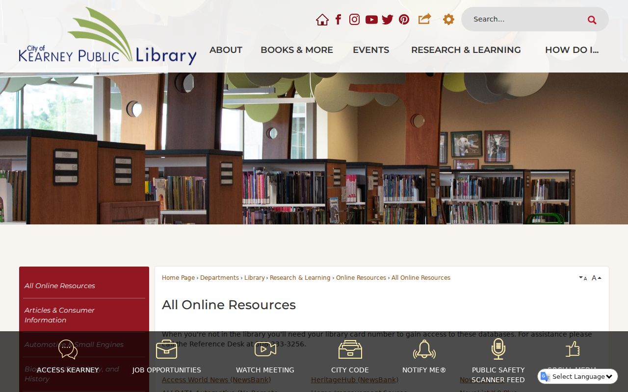 Kearney city directory public library online resources page