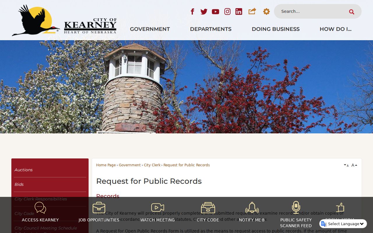 City of Kearney public records request information