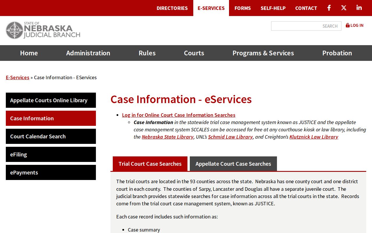 Kearney resident lookup Nebraska judicial case-information overview