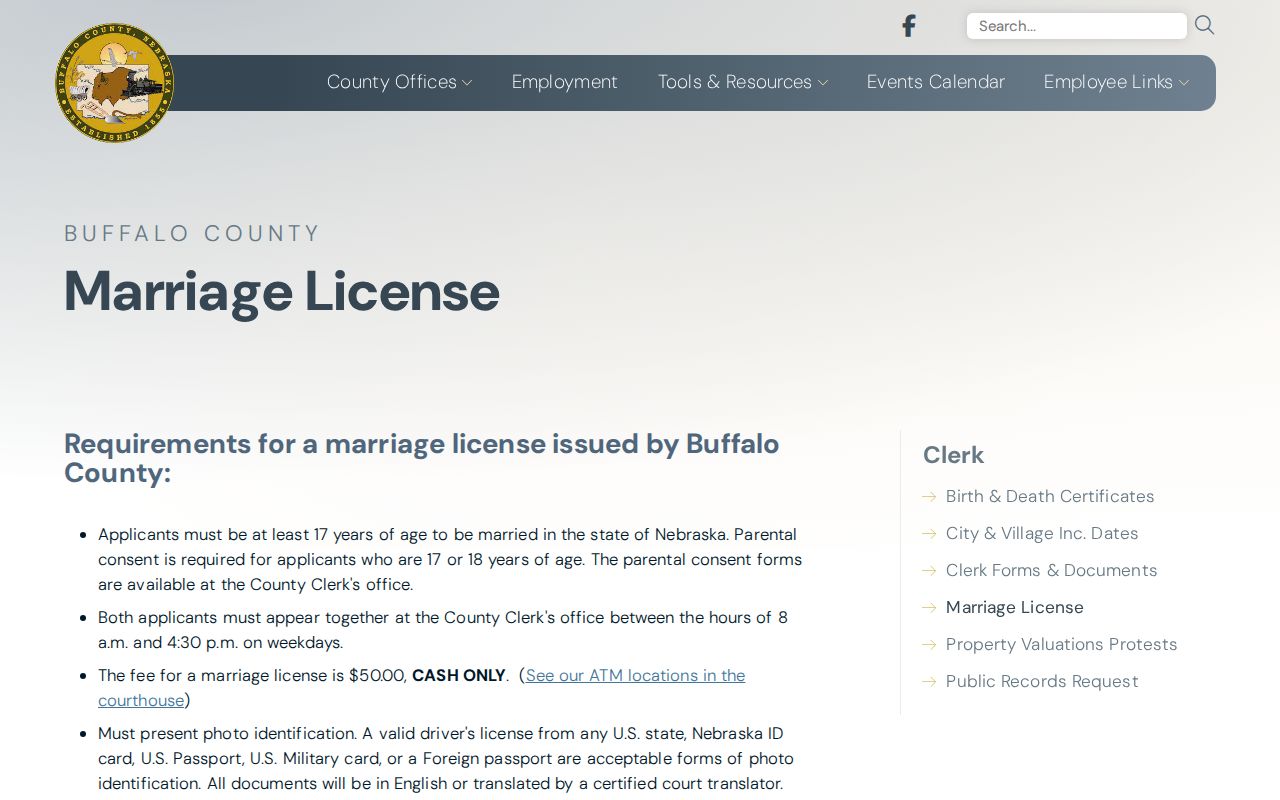 Kearney street directory Buffalo County marriage-license instructions